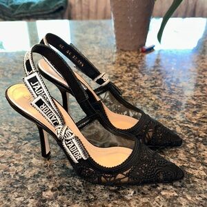 Dior Black Lace Slingback Heels